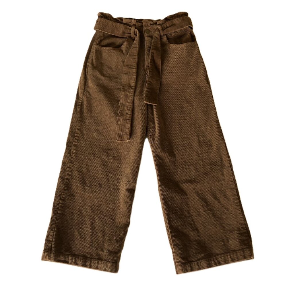 Tgla Corduroy Wide Leg Pants Belted Size XS W26 Paper bag Brown 4 Pockets - Picture 1 of 16